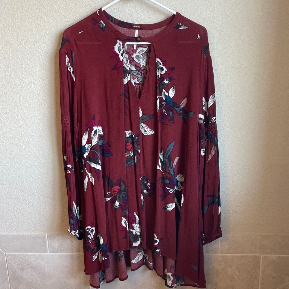Free People Tree Swing Tunic Amber (Red) Combo Boho Floral